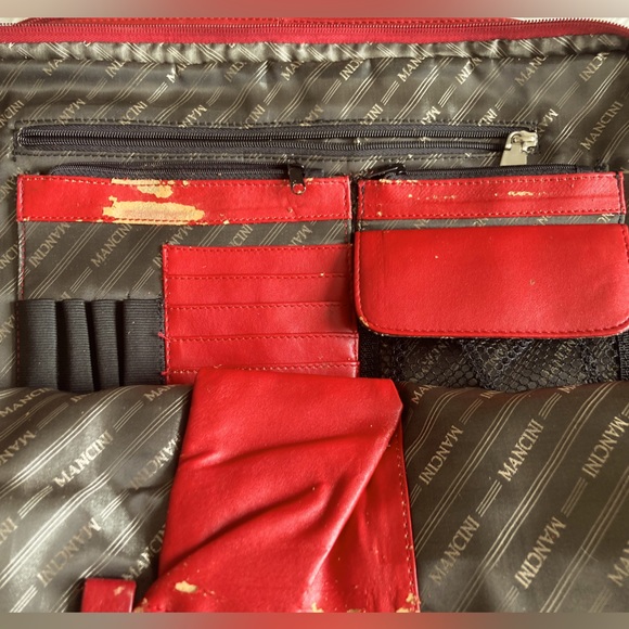 Mancini Red Leather Triple Compartment Briefcase for 15” Laptop/Tablet - Picture 11 of 16